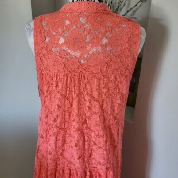 Sunny Studio Paris Cotton  Lace Coral Summer Dress  Sz L - Picture 9 of 11